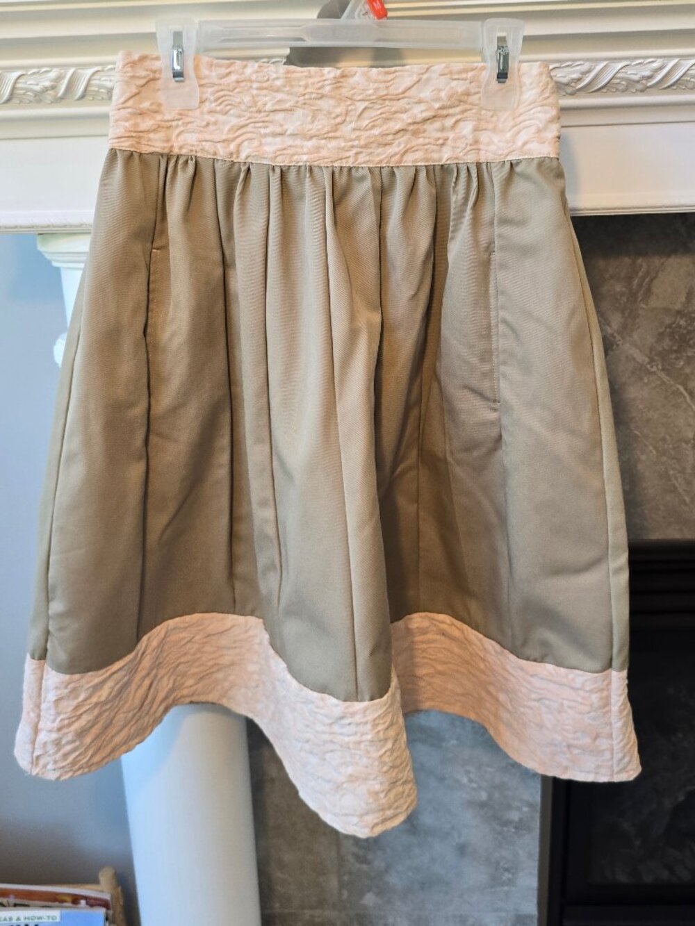 Handcut by Preloved Upcycled Beige & Pink Bubble Midi Skirt – Size Medium